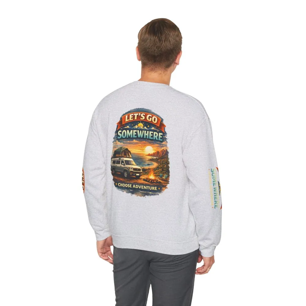 Unisex Heavy Blend™ Crewneck Sweatshirt — "Lets Go Somewhere" Design Scenic-Line