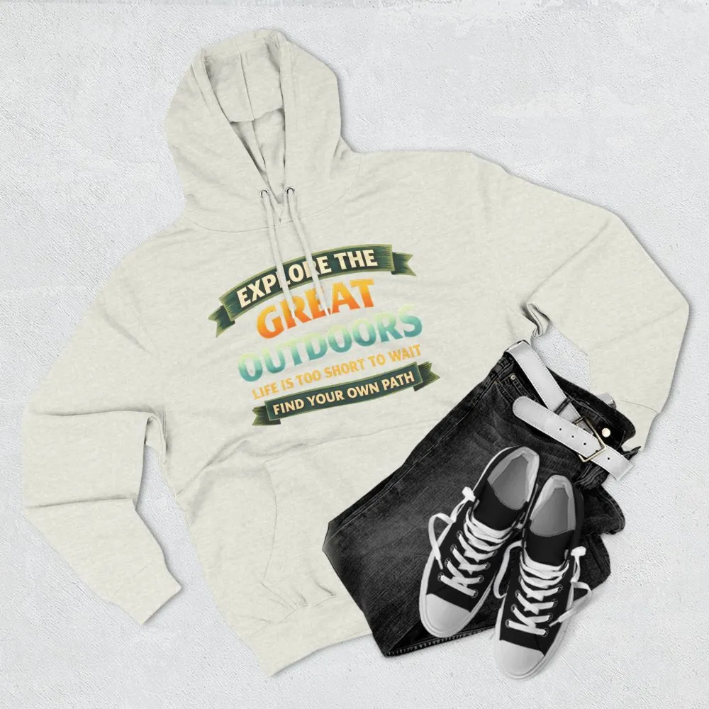 Three-Panel Fleece Hoodie - "Explore The Great Outdoors" Design Scenic-Line