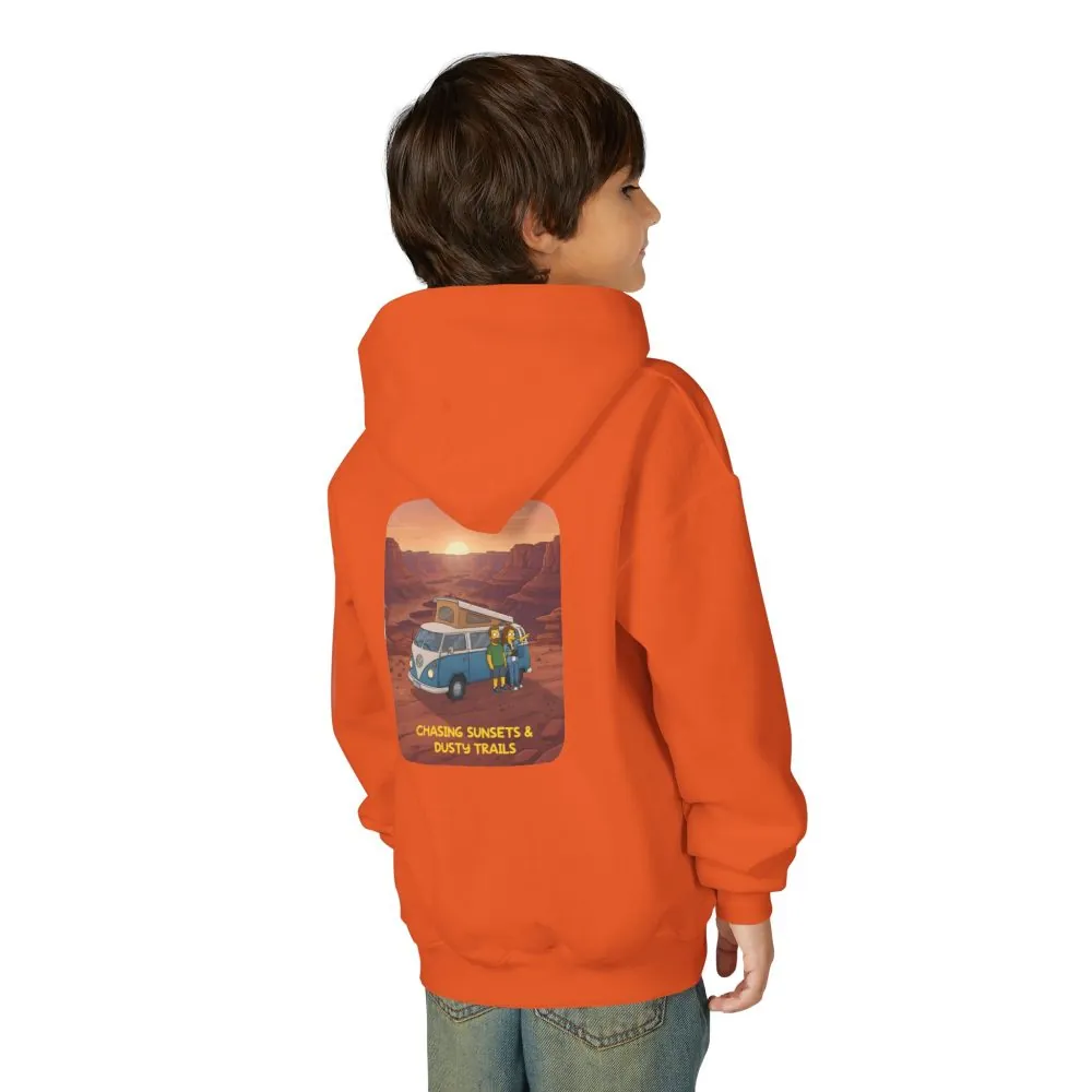 Youth Hoodie(Gildan) – "Chasing Sunsets And Dusty Trails" (Design Sitcom-Line)