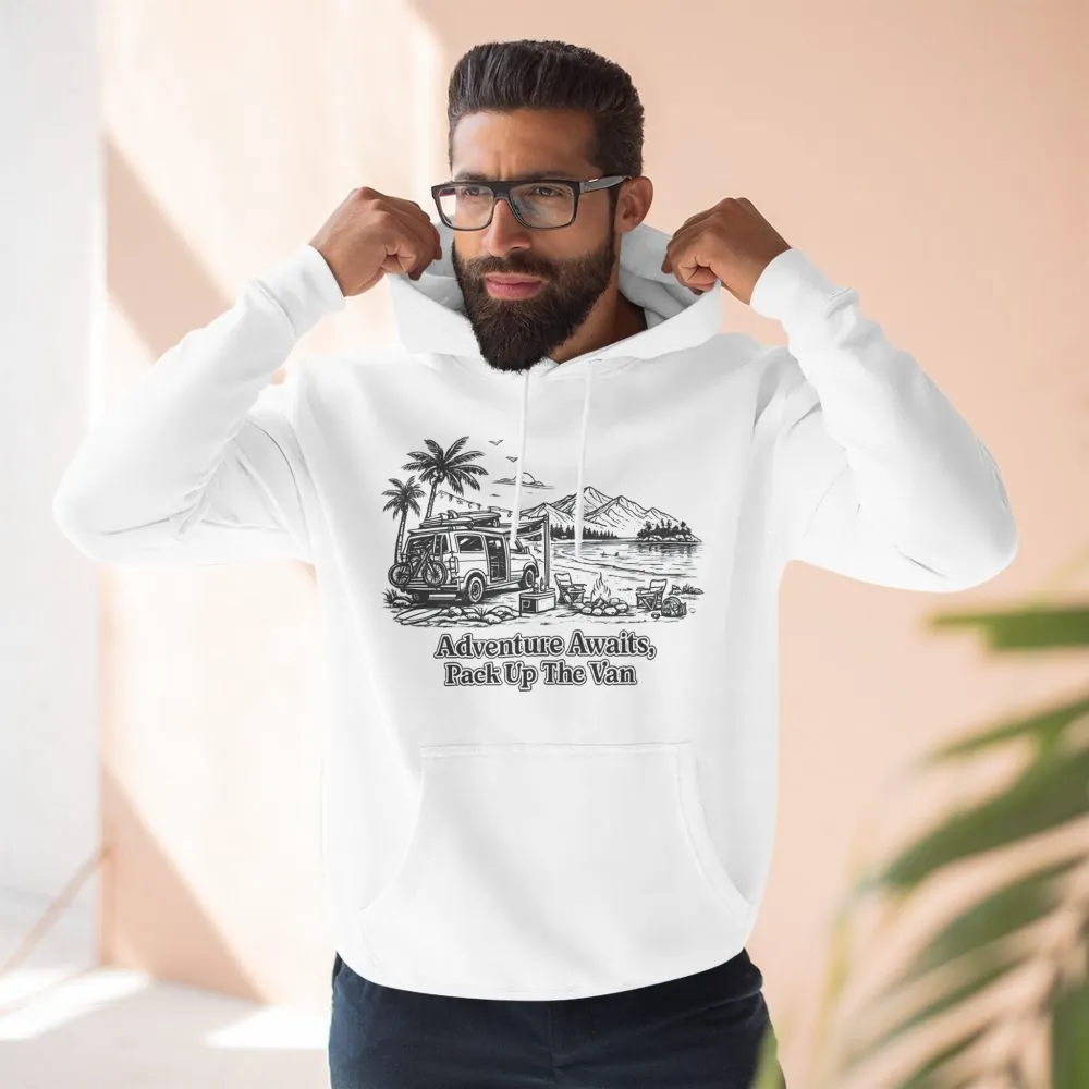 Three-Panel Fleece Hoodie - "Adventure Awaits,Pack Up The Van" Design Minimal-Line