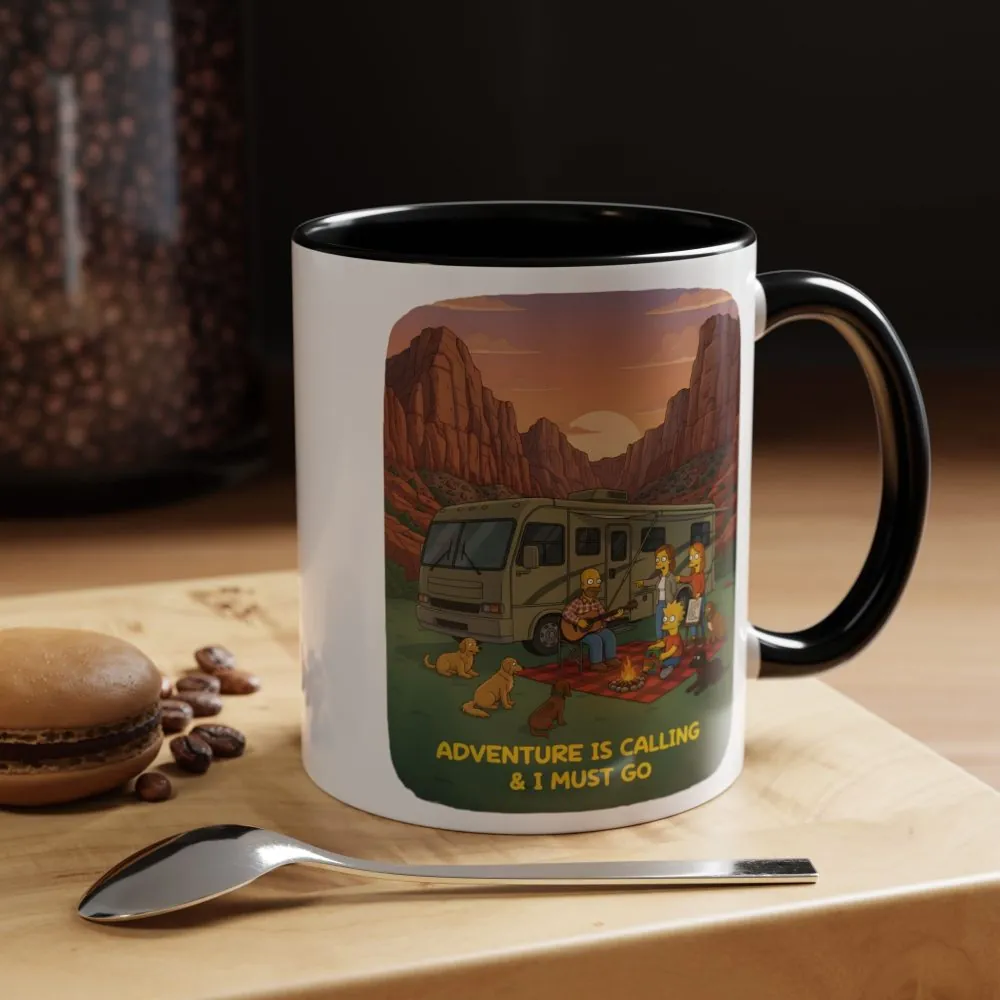 Accent Coffee Mug (11, 15oz) — "Adventure Is Calling-I Must Go" Design Sitcom-Line