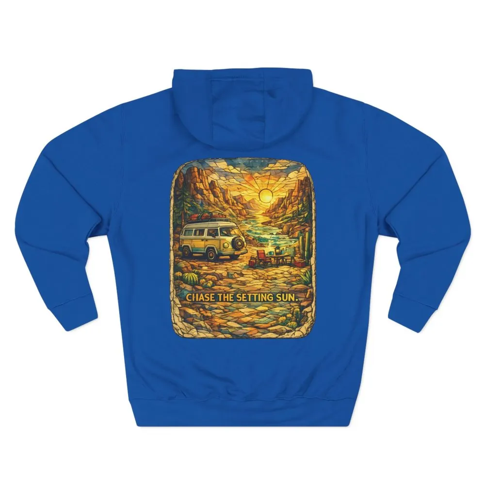 Three-Panel Fleece Hoodie - "Chase The Settings Sun" Design Cubic-Line