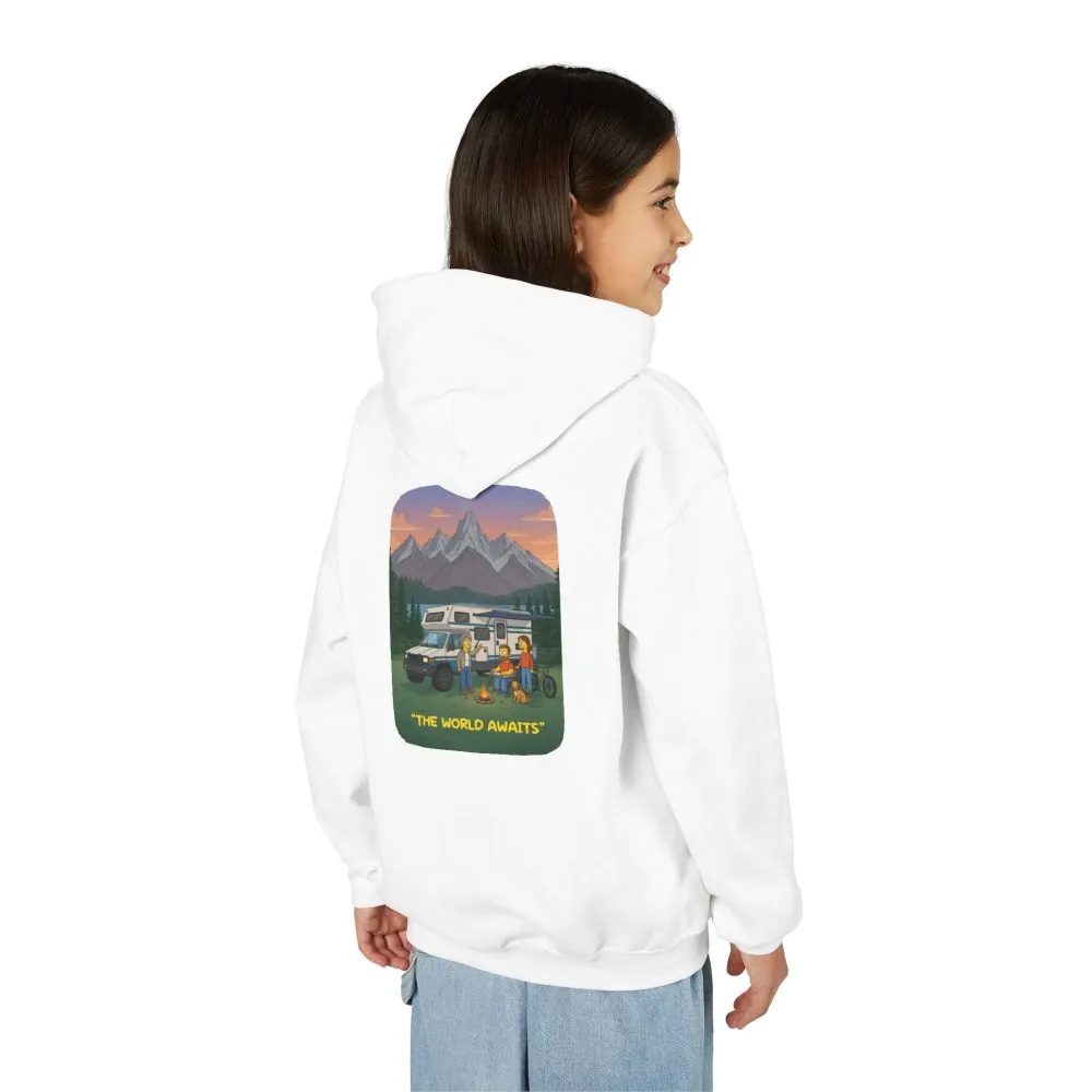 Youth Hoodie(Gildan) – "The World Awaits" (Design Sitcom-Line)