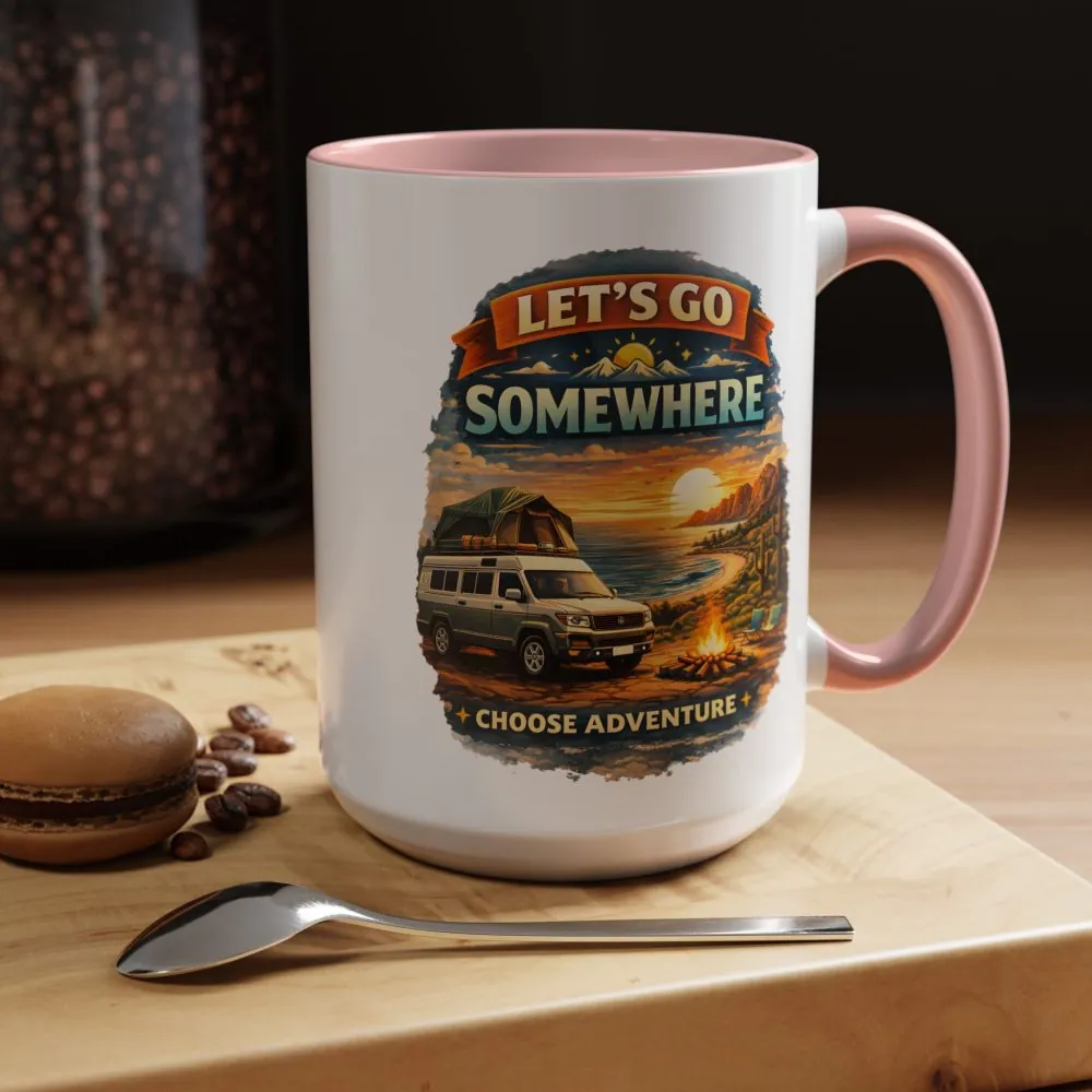 Accent Coffee Mug (11, 15oz) — "Lets Go Somewhere" Design Scenic-Line
