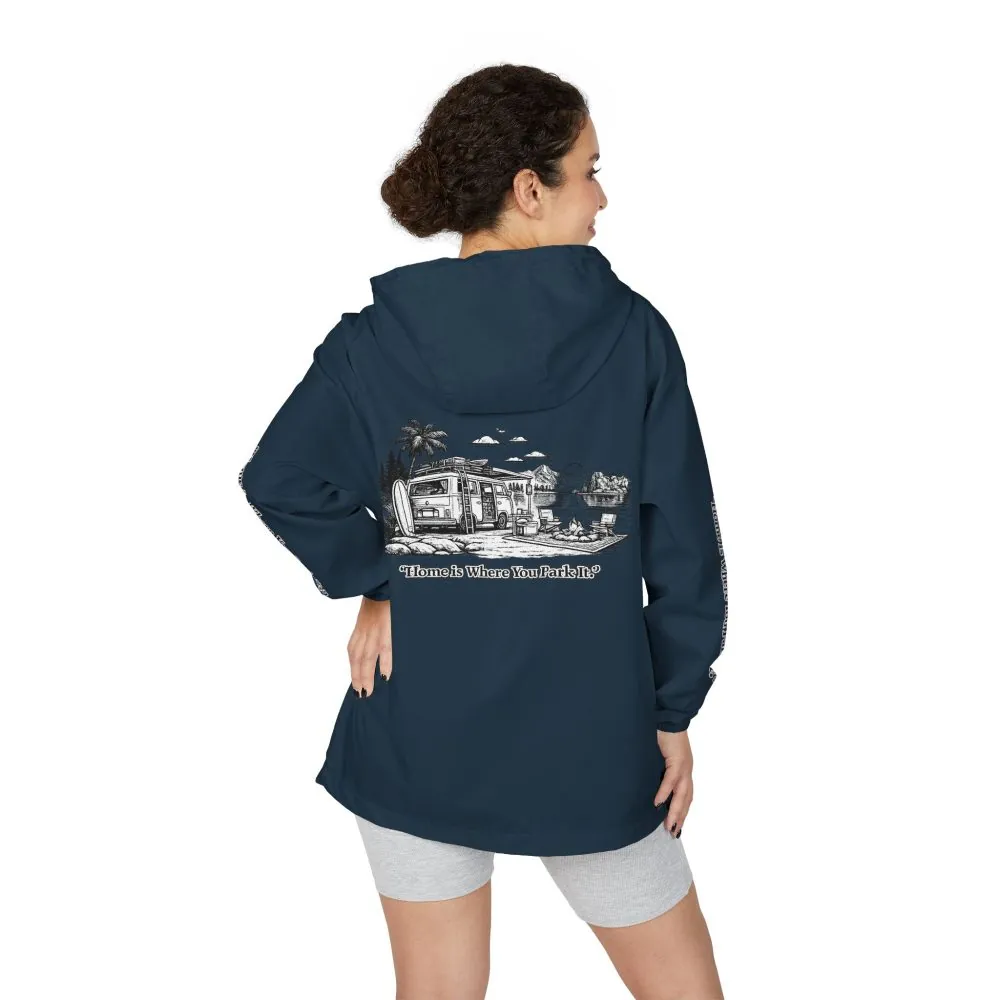 6918610897454455121_2048.jpeg Unisex Full-Zip Windbreaker Jacket — "Home Is Where You Park It" (Design "Minimal-Line")