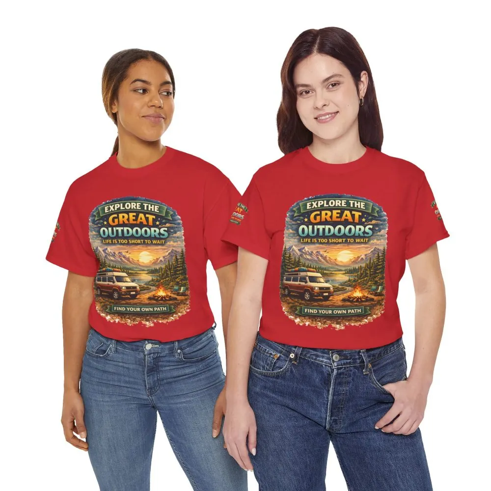 Unisex Heavy Cotton Tee — "Explore The Great Outdoors" Design Scenic-Line