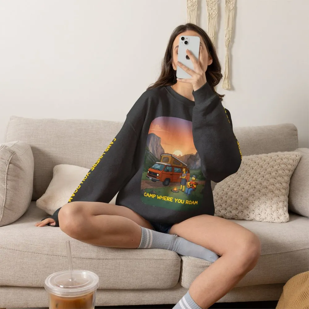 Unisex Heavy Blend™ Crewneck Sweatshirt — "Camp Where You Roam" Design Sitcom-Line