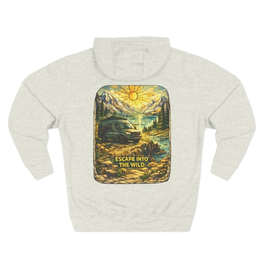 Three-Panel Fleece Hoodie - "Escape Into The Wild" Design Cubic-Line