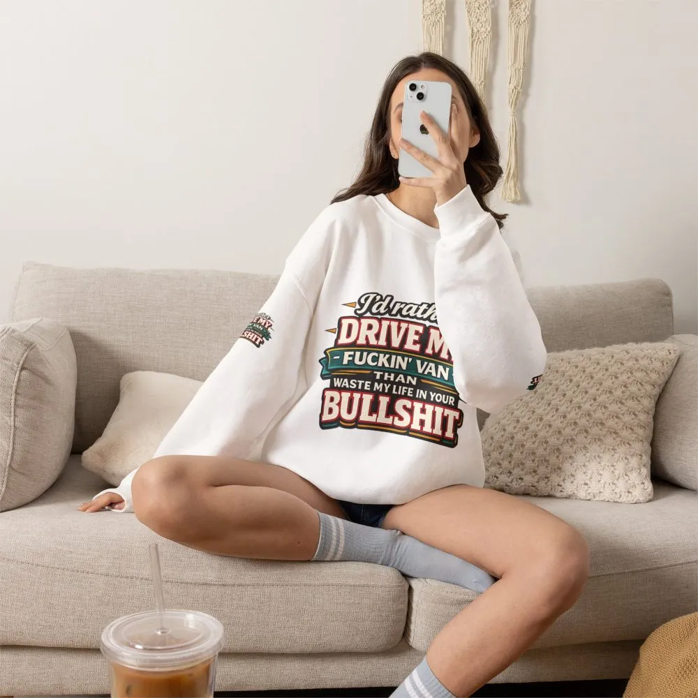 Unisex Heavy Blend™ Crewneck Sweatshirt — "I´d Rather Drive My Fucking Van" Design F**K-Line