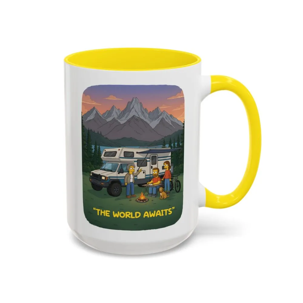 Accent Coffee Mug (11, 15oz) — "The World Awaits" Design Sitcom-Line