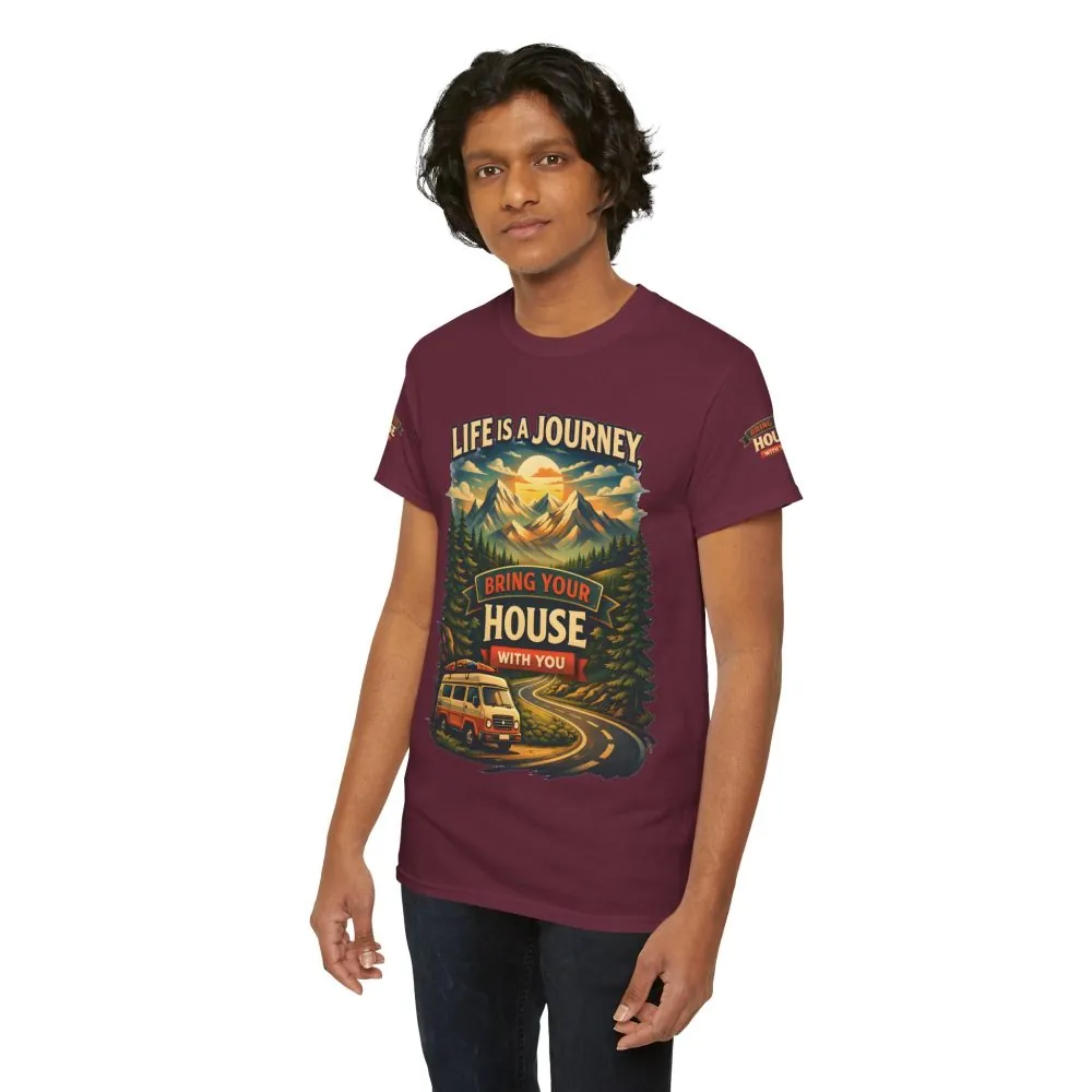 Unisex Heavy Cotton Tee — "Live Is A Journey-Bring Your House With You" Design Scenic-Line