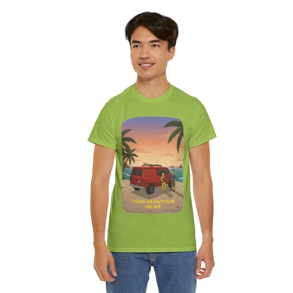 Unisex Heavy Cotton Tee — "Ocean Air Salty Hair Van Life" Design Sitcom-Line