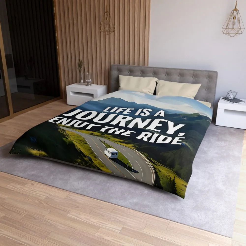 6965424210343884489_2048.jpeg Duvet Cover — "Life Is A Journey, Enjoy The Ride" Mountain Road Microfiber