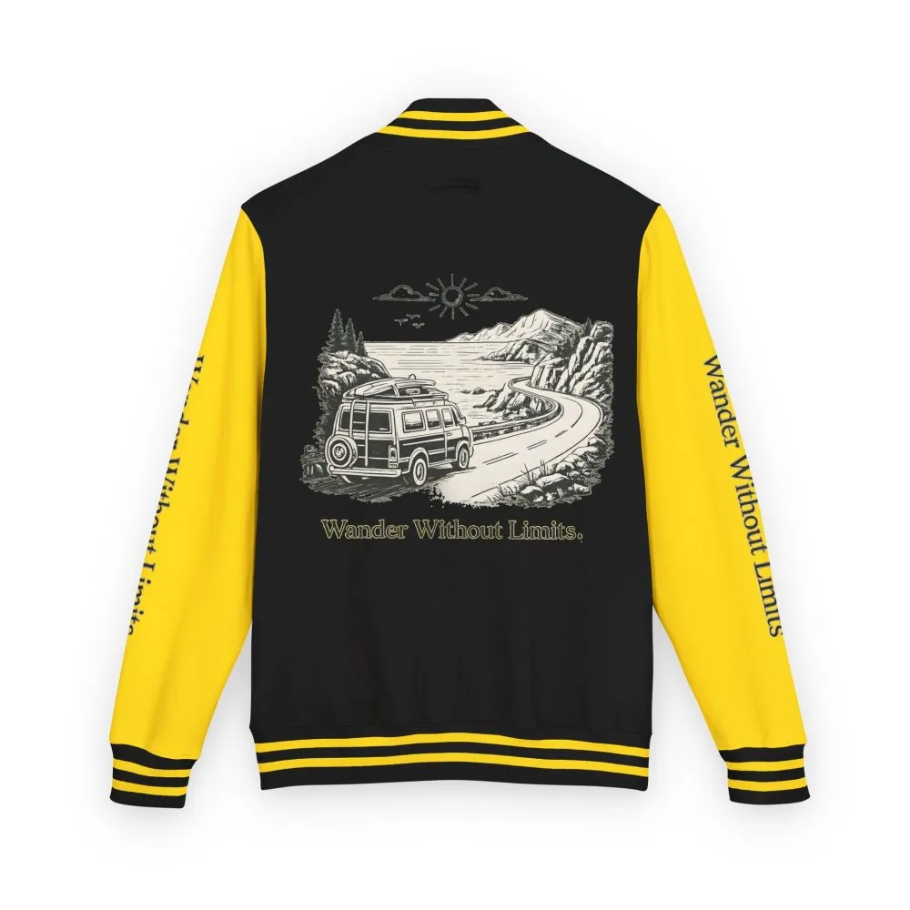 Unisex Heavyweight Letterman Jacket — "Wander Without Limits" Travel Varsity Coat