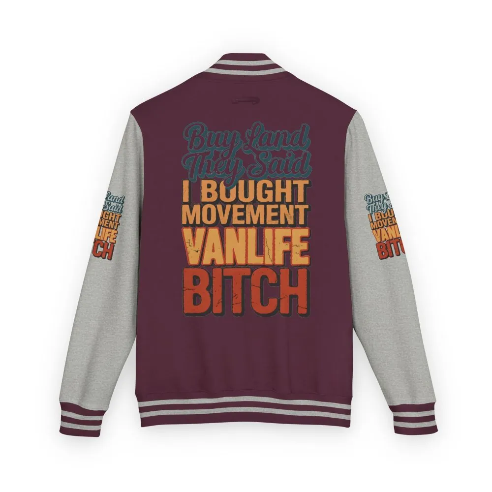 6971306375389976457_2048.jpeg Unisex Heavyweight Letterman Jacket — "Buy Land They Said" Design F**K-Line