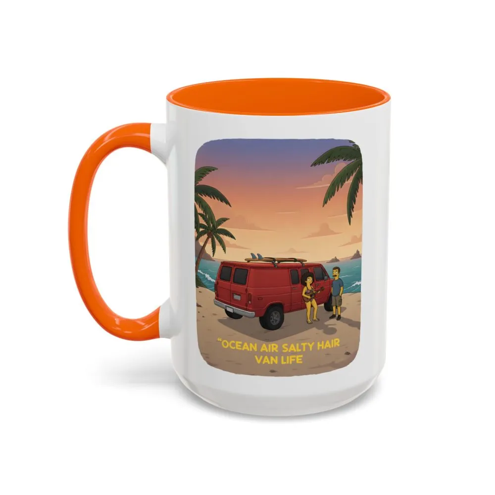 Accent Coffee Mug (11, 15oz) — "Ocean Air Salty Hair Van Life" Design Sitcom-Line