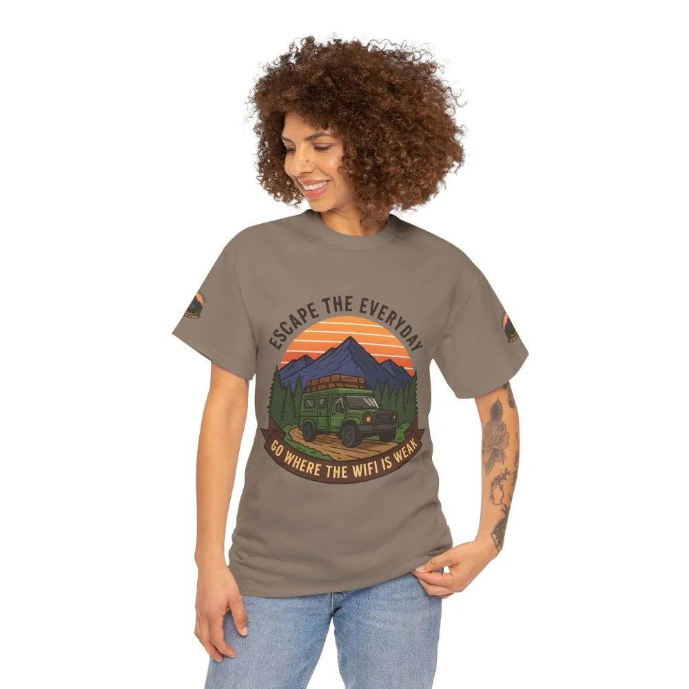 Unisex Heavy Cotton Tee — "Go Where the WiFi Is Weak" Adventure Shirt