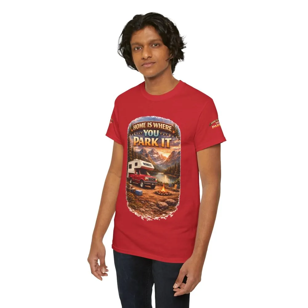 Unisex Heavy Cotton Tee — "Home Is Where You Park It" Design Scenic-Line