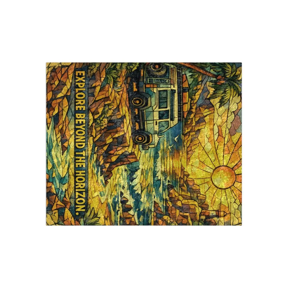Crushed Velvet Blanket —"Explore Beyond The Horizon" Design Cubic-Line(Campervan)