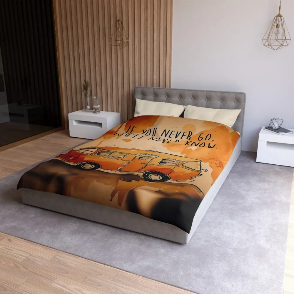 Duvet Cover - 'If You Never Go, You'll Never Know' Orange Camper Adventurer Bedding