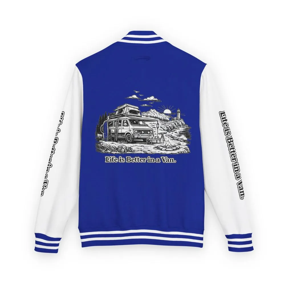 Unisex Heavyweight Letterman Jacket — "Life Is Better In A Van" Travel Varsity Coat