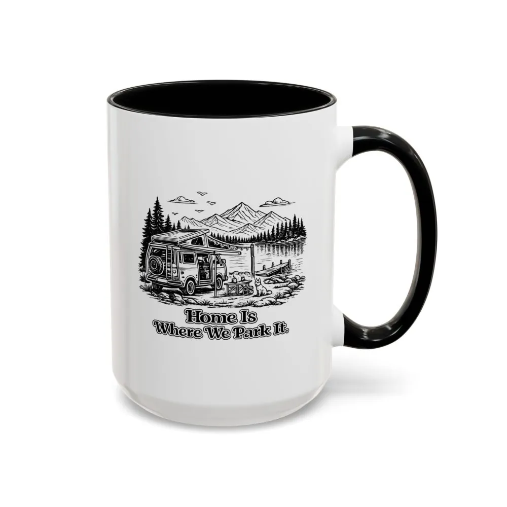 Accent Coffee Mug (11, 15oz) — "Home Is Where You Park It" Design Minimal-Line