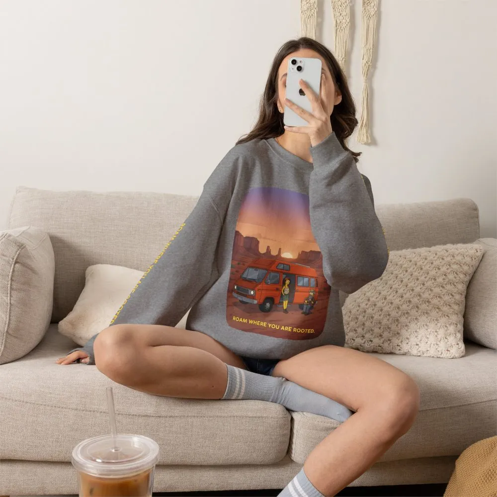 Unisex Heavy Blend™ Crewneck Sweatshirt — "Roam Where You Are Rooted" Design Sitcom-Line