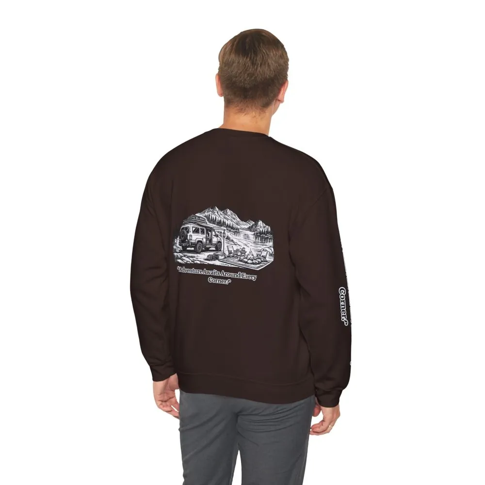 7013026748332748065_2048.jpeg Unisex Heavy Blend™ Crewneck Sweatshirt — "Adventure Awaits Around Every Corner" Design Minimal-Line