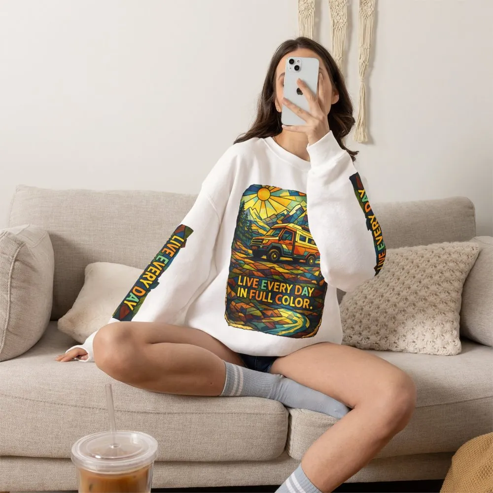 Unisex Heavy Blend™ Crewneck Sweatshirt — "Live Every Day InFull Color" Design Cubic-Line