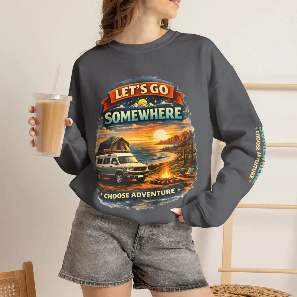 Unisex Heavy Blend™ Crewneck Sweatshirt — "Lets Go Somewhere" Design Scenic-Line