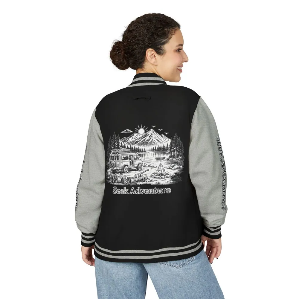 Unisex Heavyweight Letterman Jacket — "Seek Adventure" Travel Varsity Coat