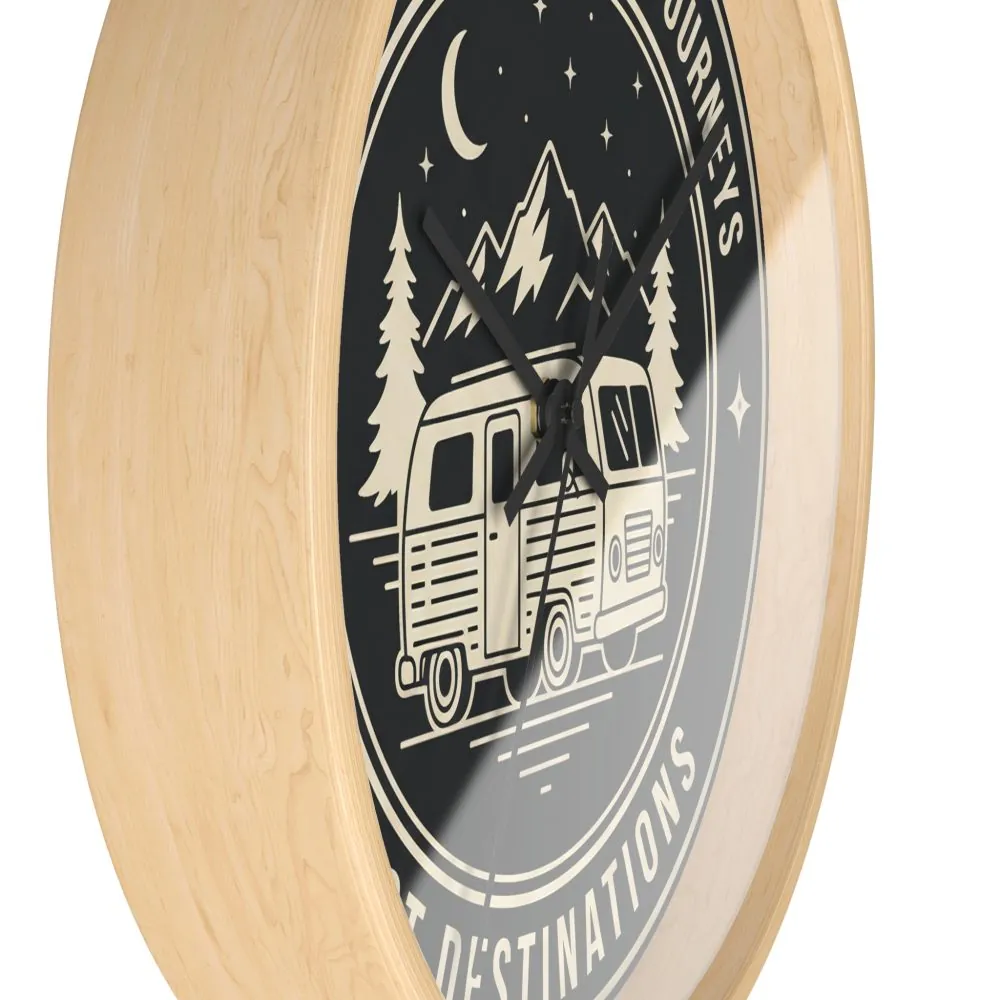 7028355705761125168_2048.jpeg Wall Clock — "ROAD WHERE MADE FOR JOURNEYS-NOT DESTINATIONS" Camper Van Mountain Travel Timepiece