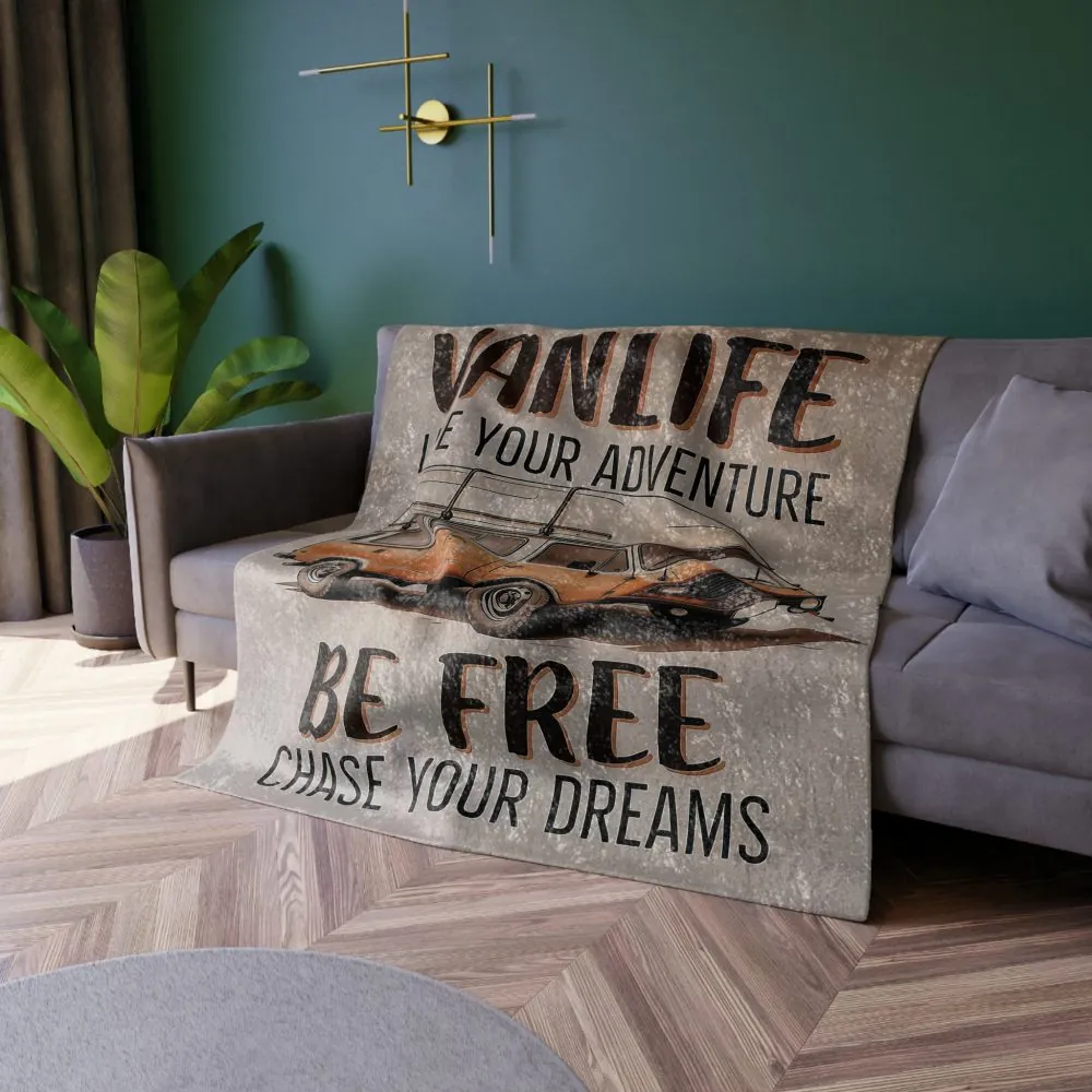 Crushed Velvet Blanket — Vanlife "Be Free, Chase Your Dreams" Cozy Throw