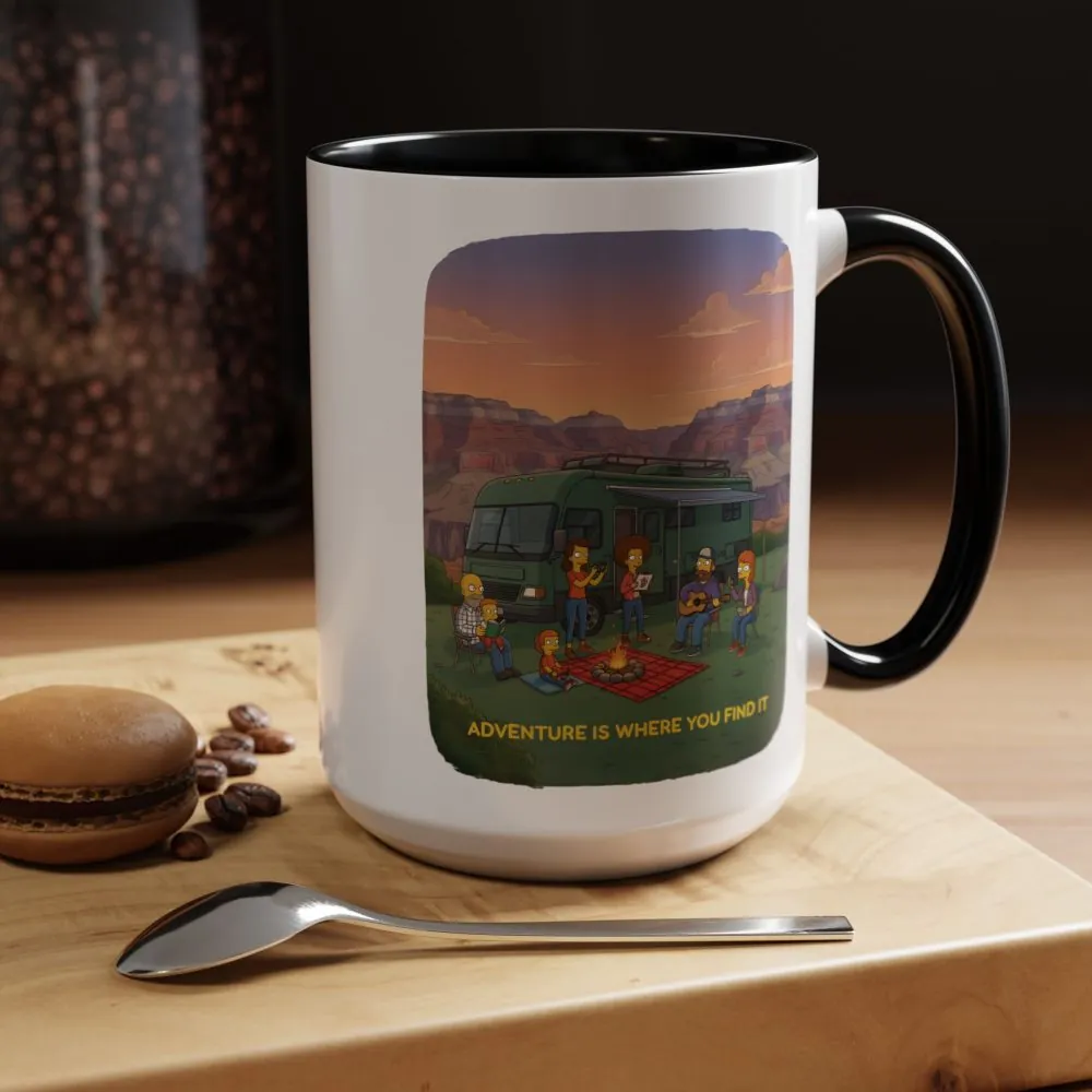 Accent Coffee Mug (11, 15oz) — "Adventure Is Where You Find It" Design Sitcom-Line
