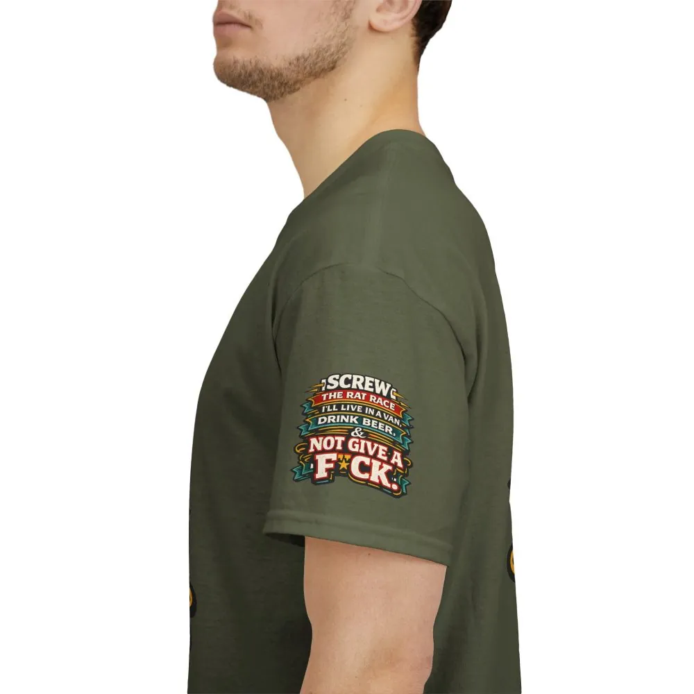 Unisex Heavy Cotton Tee — "Screw The Rat Race" Design F**K-Line