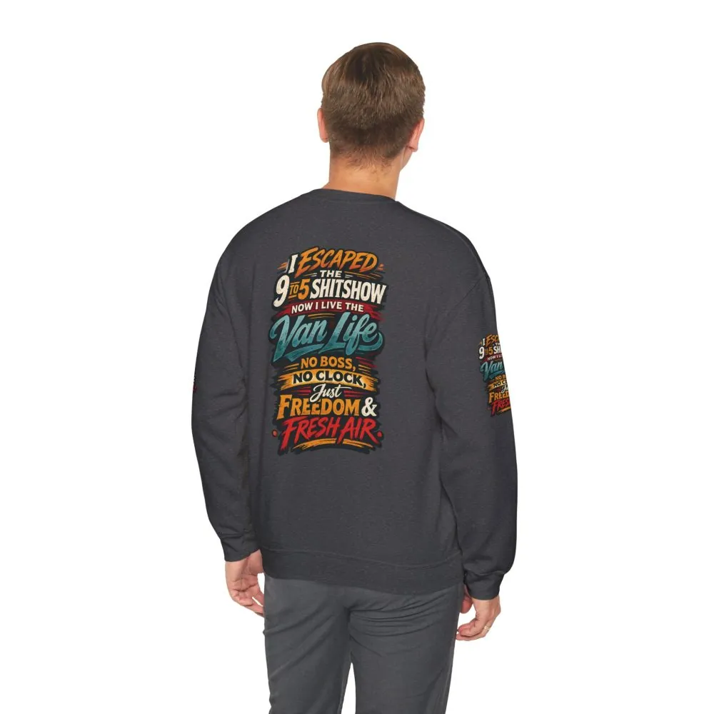 Unisex Heavy Blend™ Crewneck Sweatshirt — "I Escaped The 9 To 5" Design F**K-Line