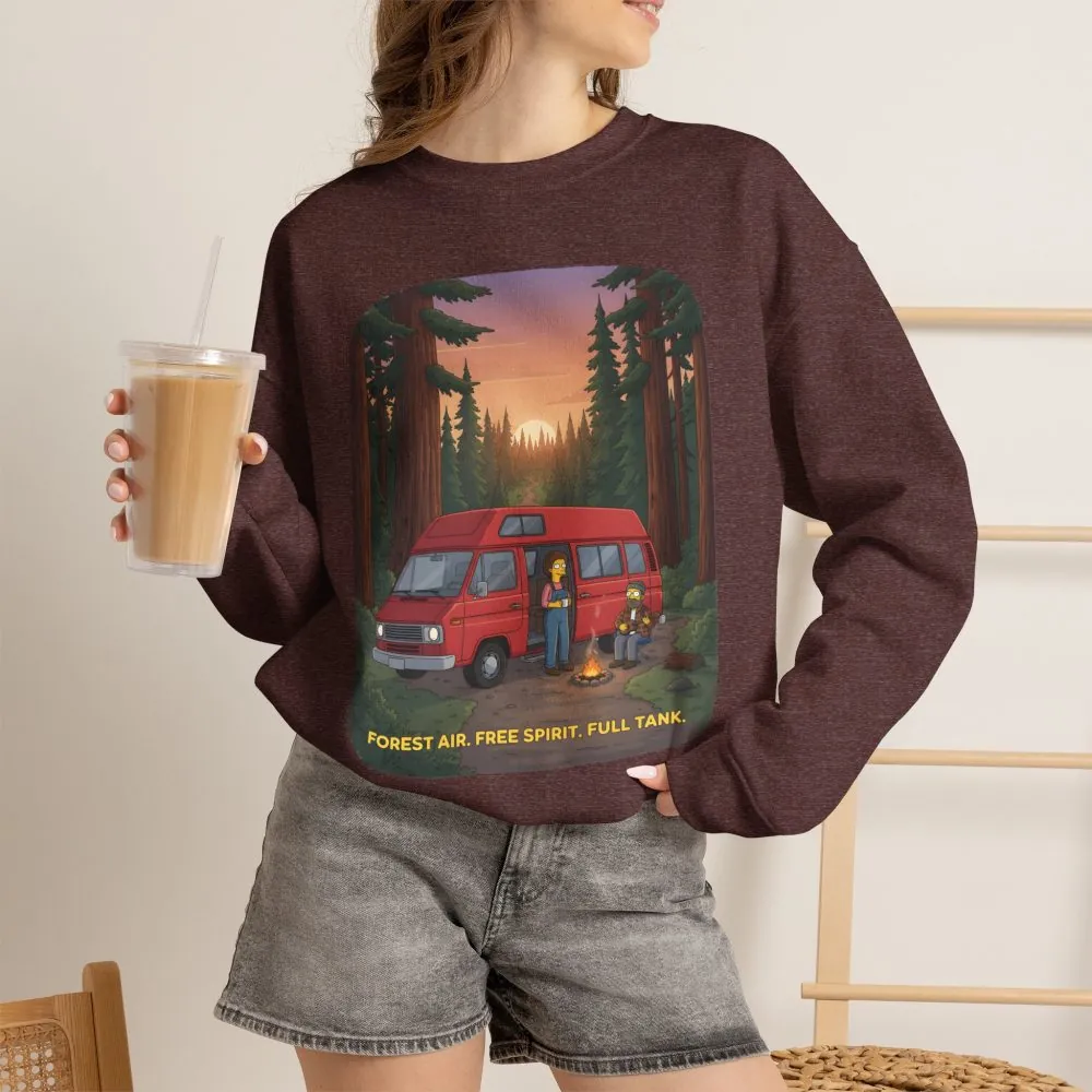 Unisex Heavy Blend™ Crewneck Sweatshirt — "Forest Air Free Spirit Full Tank" Design Sitcom-Line