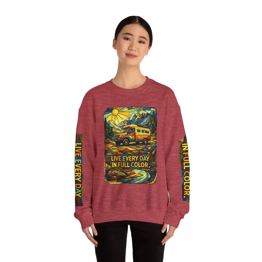 Unisex Heavy Blend™ Crewneck Sweatshirt — "Live Every Day InFull Color" Design Cubic-Line