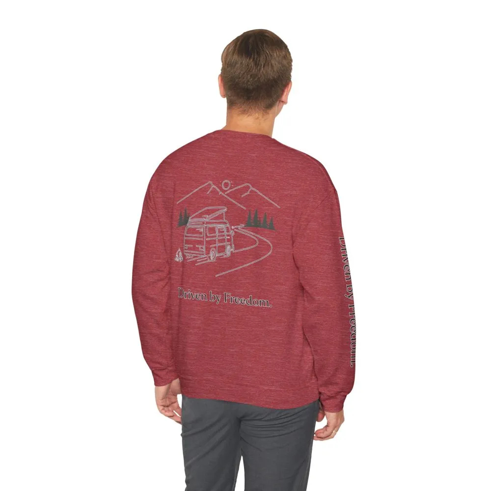 Unisex Heavy Blend™ Crewneck Sweatshirt — "Driven By Freedom" Design Minimal-Line