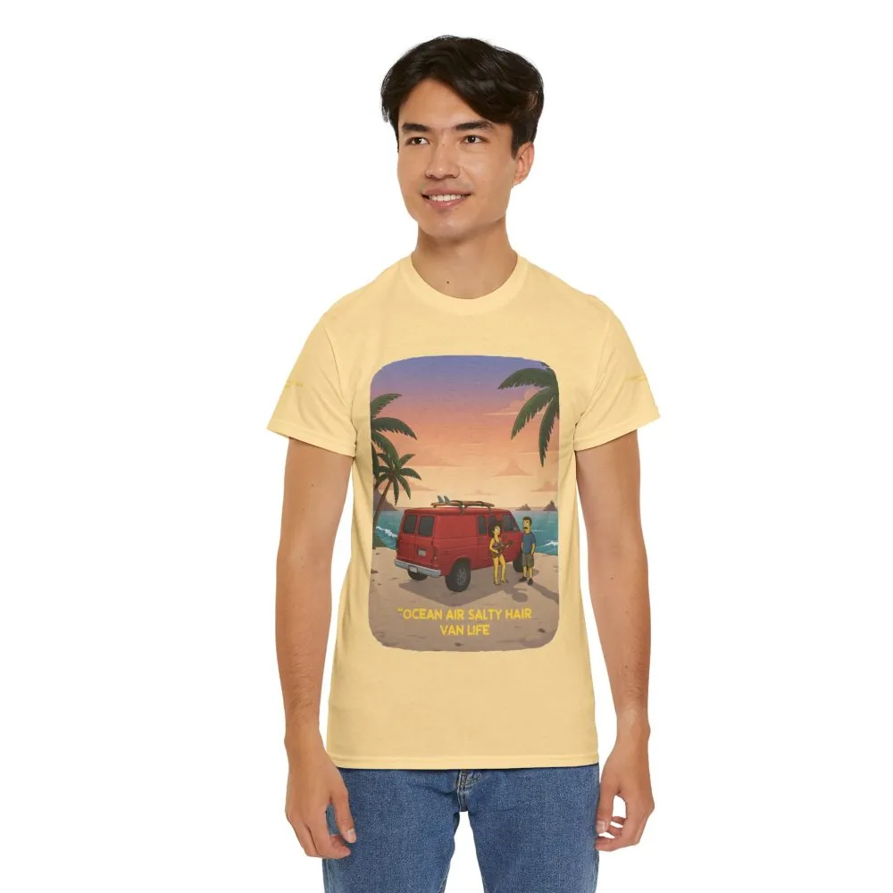 Unisex Heavy Cotton Tee — "Ocean Air Salty Hair Van Life" Design Sitcom-Line