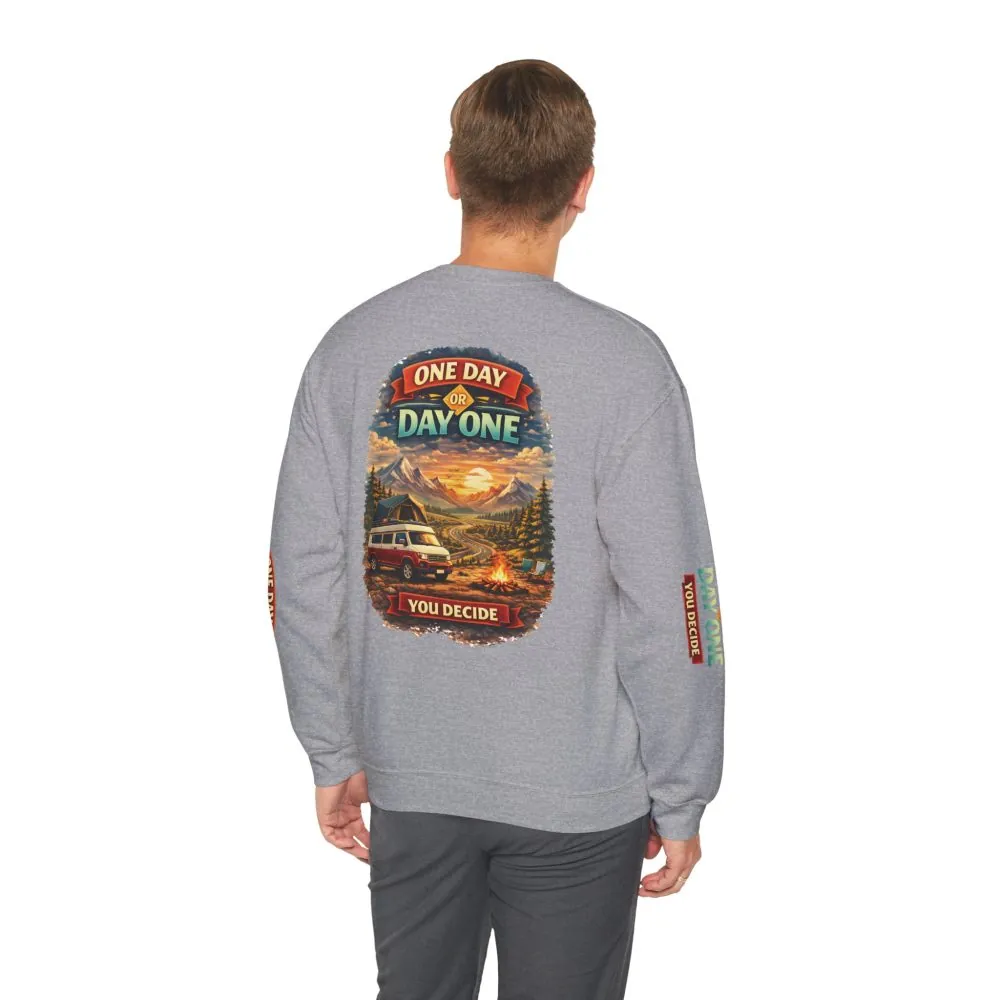 Unisex Heavy Blend™ Crewneck Sweatshirt — "One Day Or Day One" Design Scenic-Line