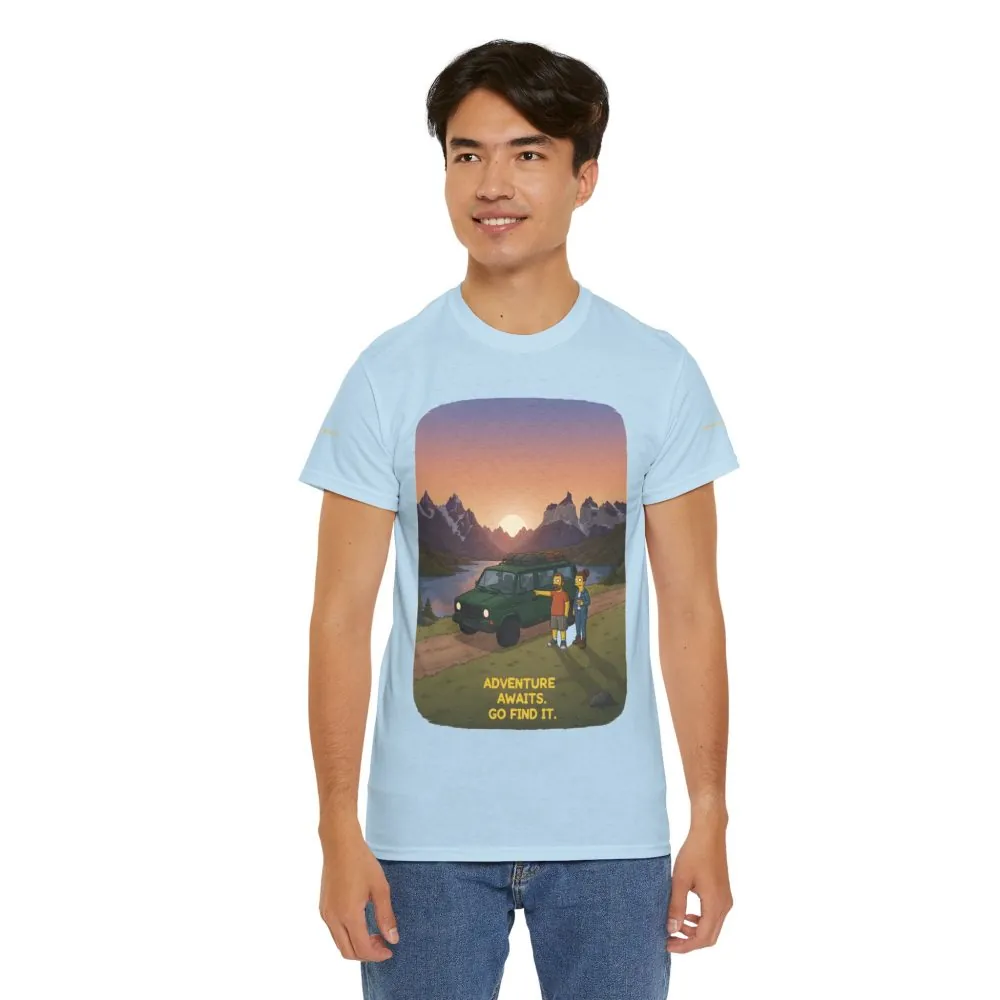 Unisex Heavy Cotton Tee — "Adventure Awaits-Go Find It" Design Sitcom-Line