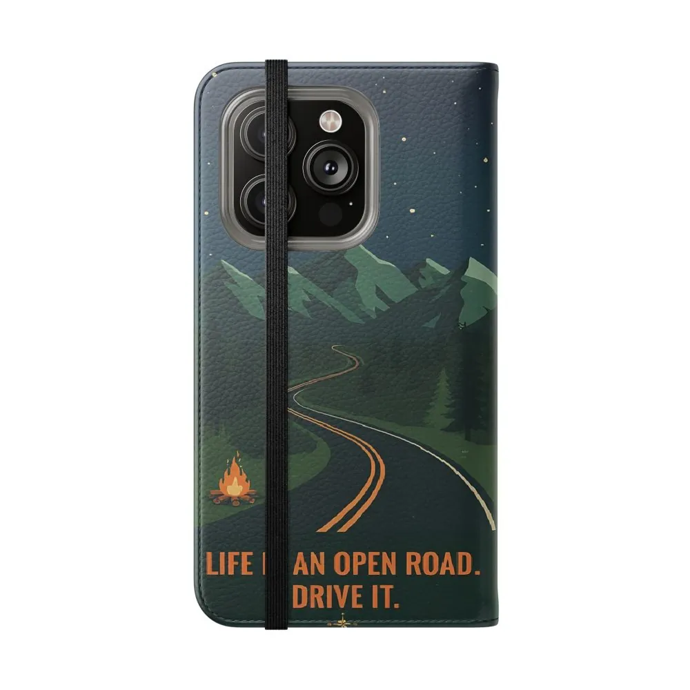 7054035127722075092_2048.jpeg Flip Phone Case — "Roam More Worry Less - Life Is An Open Road" Phone Wallet