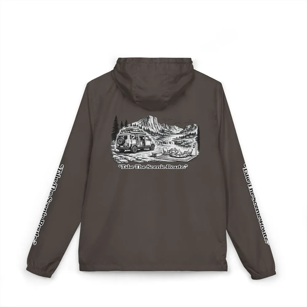 Unisex Full-Zip Windbreaker Jacket — "Take The Scenic Route" (Design "Minimal-Line")