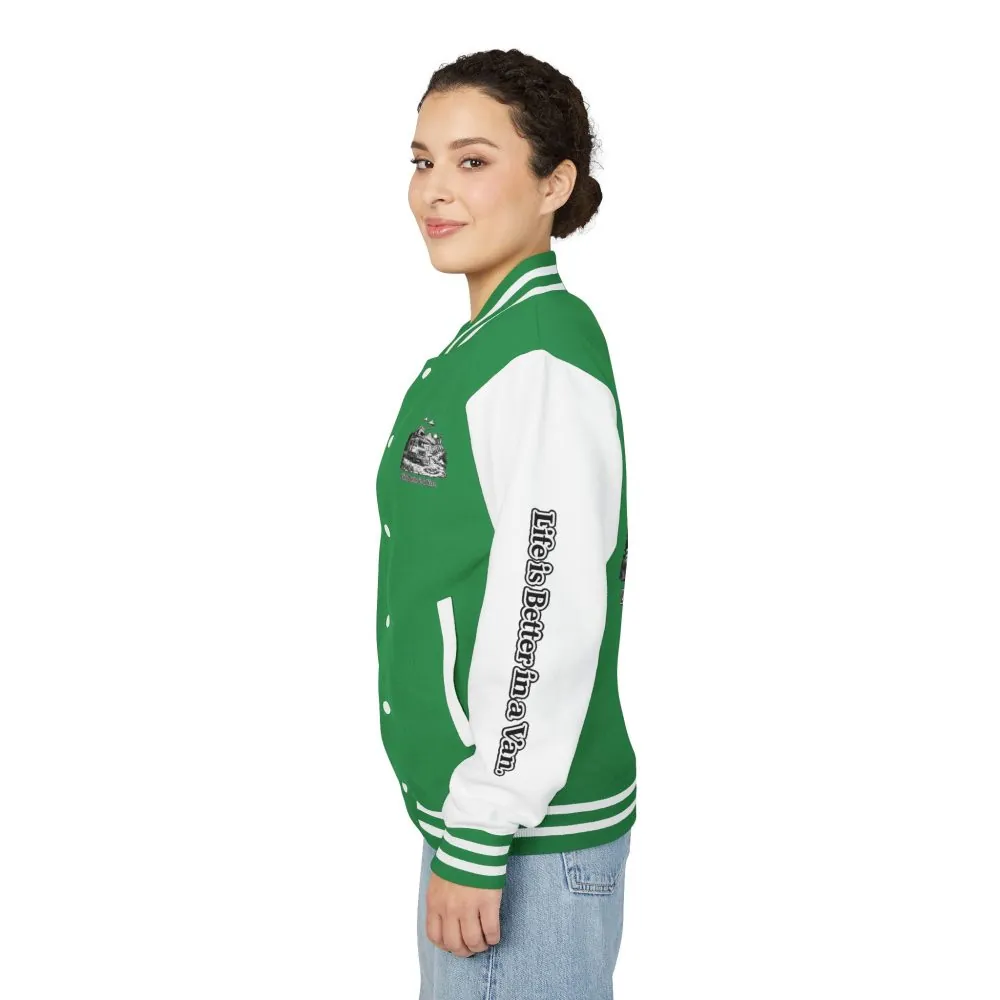 Unisex Heavyweight Letterman Jacket — "Life Is Better In A Van" Travel Varsity Coat
