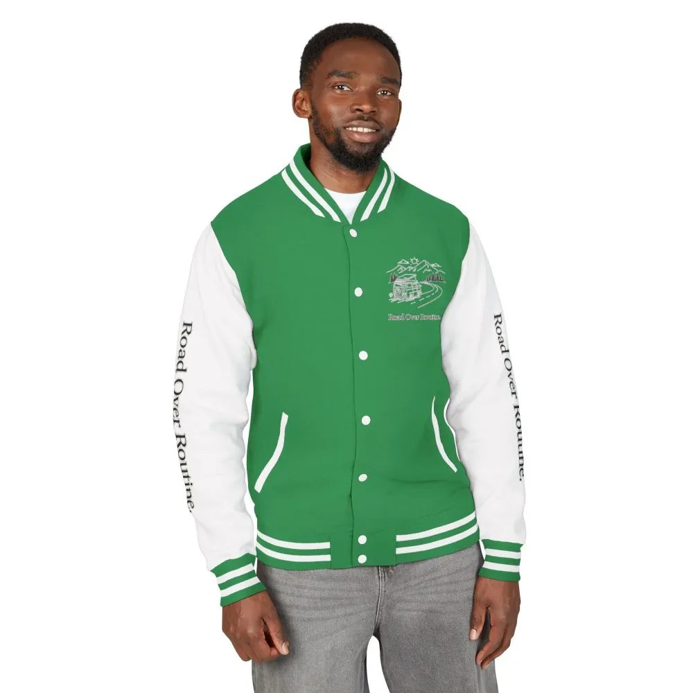 Unisex Heavyweight Letterman Jacket — "Road Over Routine" Travel Varsity Coat