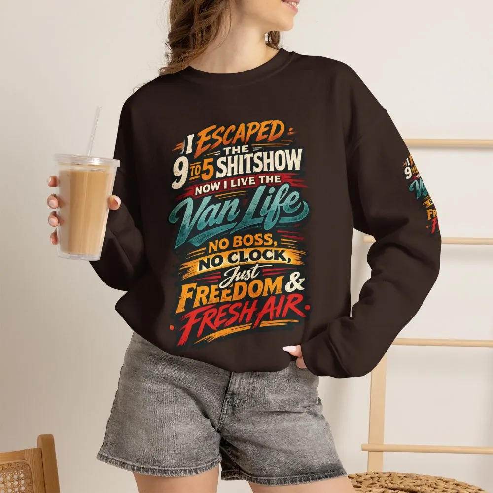Unisex Heavy Blend™ Crewneck Sweatshirt — "I Escaped The 9 To 5" Design F**K-Line