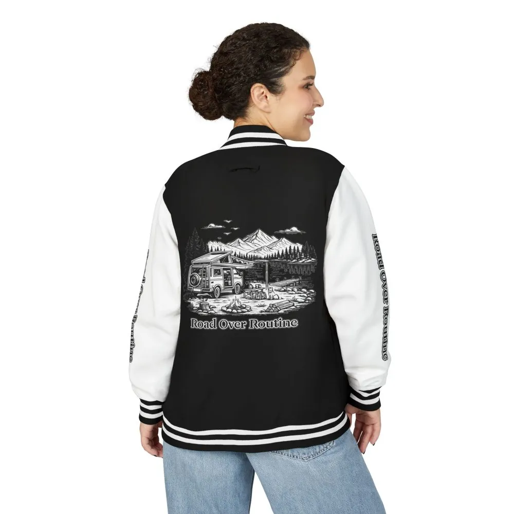 Unisex Heavyweight Letterman Jacket — "Road Over Routine" Travel Varsity Coat