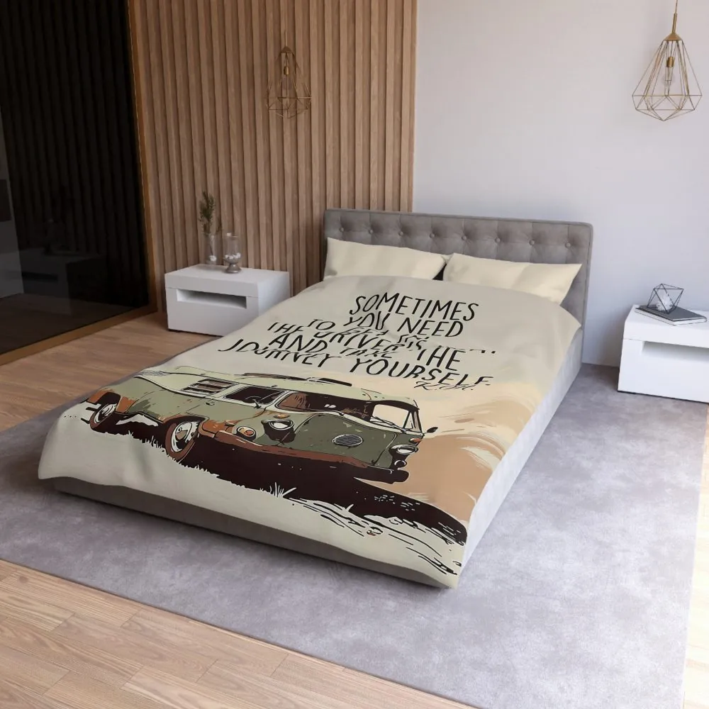 Duvet Cover — 'Take the Journey Yourself' Vintage Camper Quote Bedding