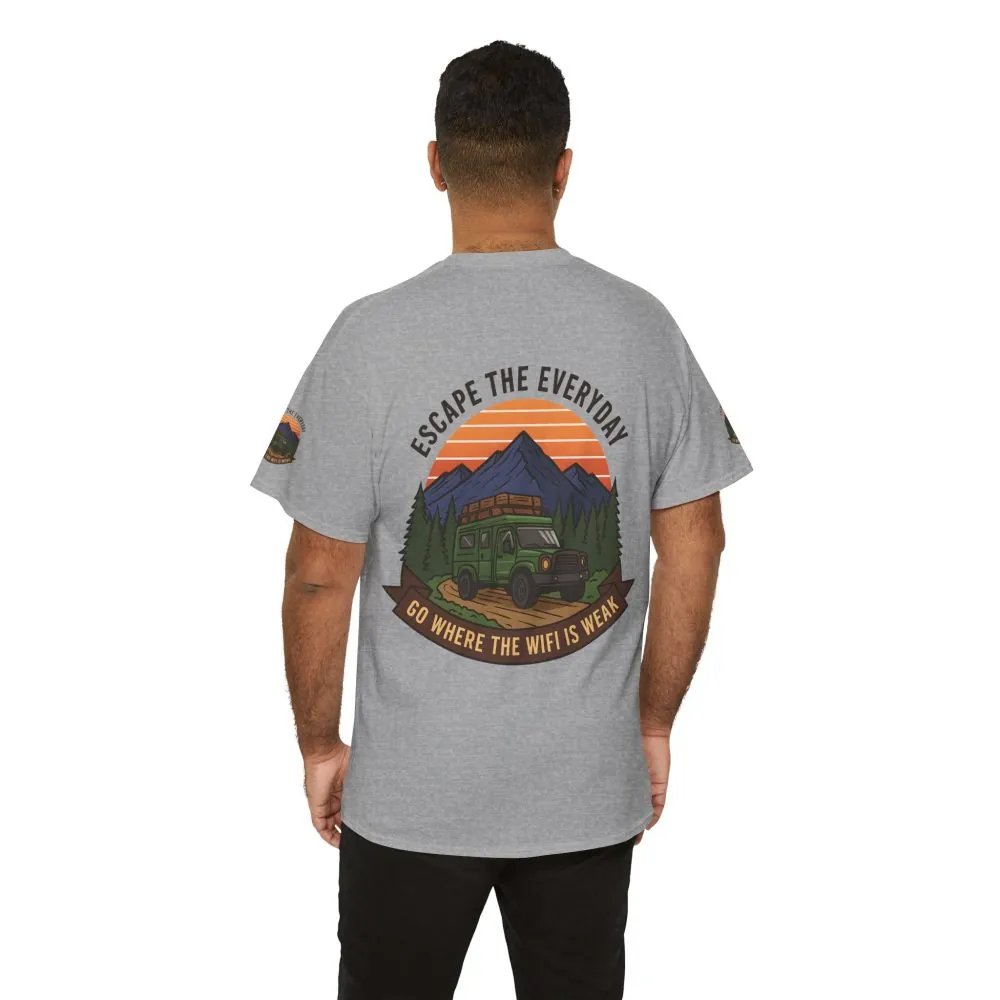 Unisex Heavy Cotton Tee — "Go Where the WiFi Is Weak" Adventure Shirt